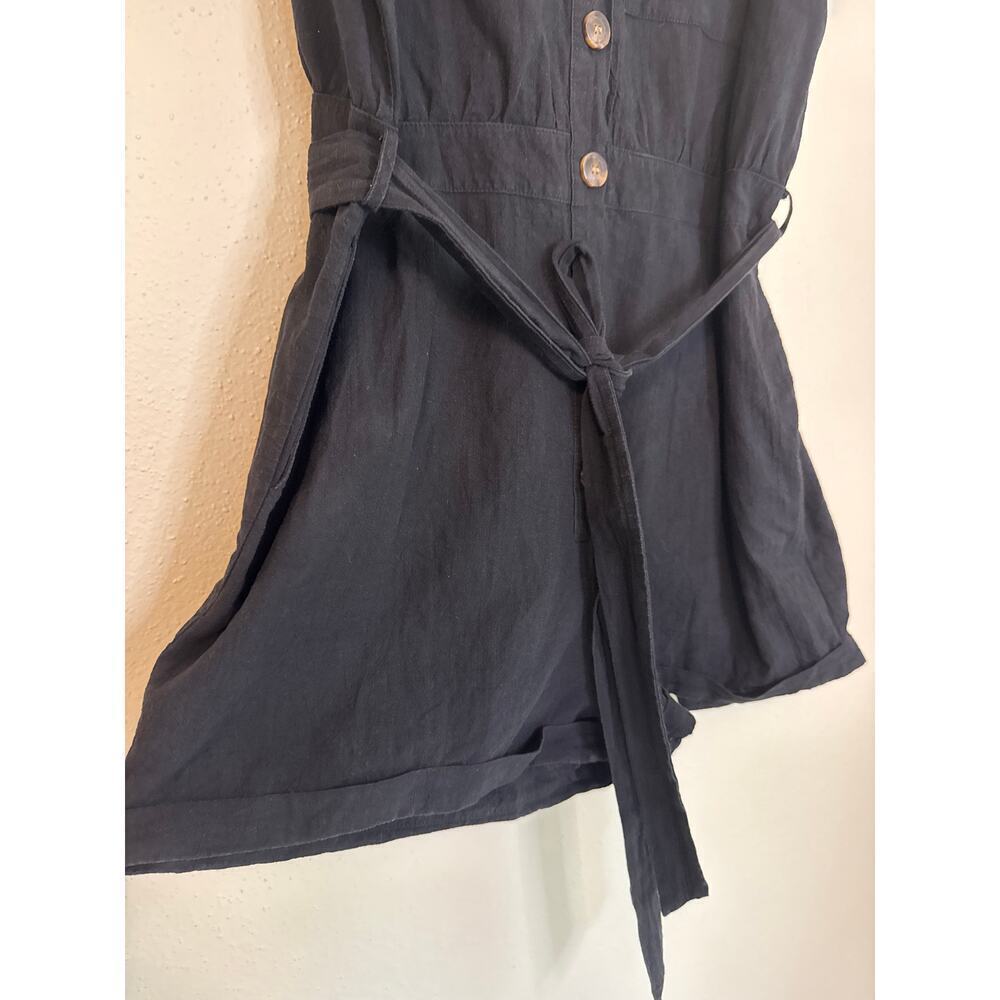 One Piece Women's Black Romper Shorts Belt Tie Button Up With Pockets Size XL - Picture 3 of 12